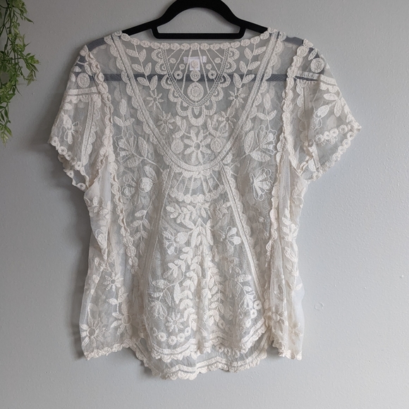 (xhilaration) Cream Boho Lace Top L/XL - Picture 3 of 7
